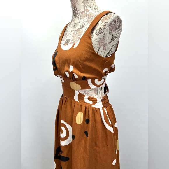 ILLA ILLA Brown and White graphic print open waist sleeveless maxi dress size S - Picture 5 of 14